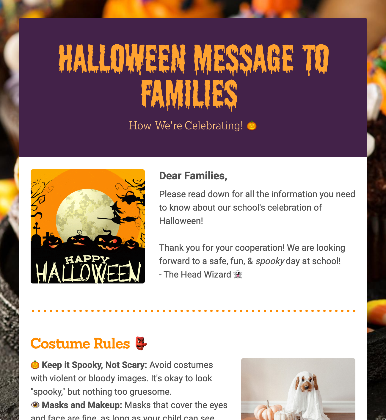 Halloween Message to Families Newsletter Template.