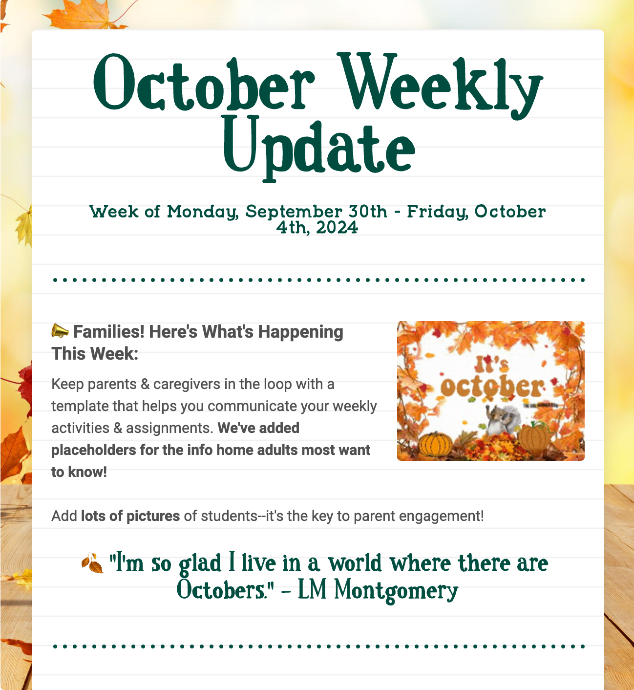 October Weekly Update template