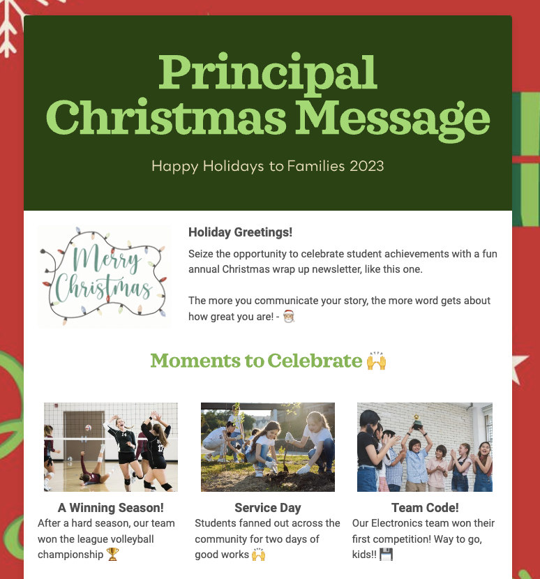 Principal Christmas Message Newsletter Template.