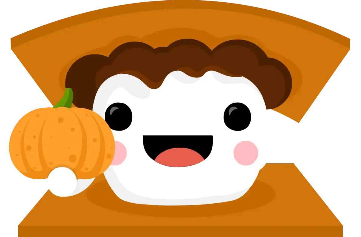 Smore mascot holding a pumpkin.