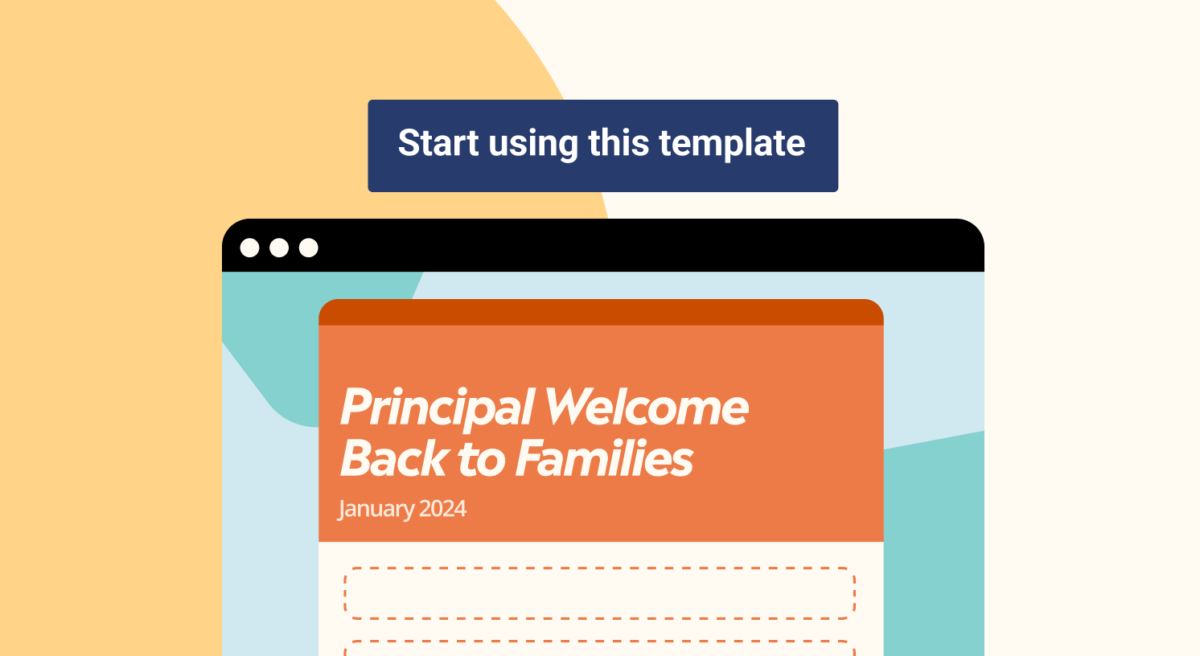 Graphic webpage with a Smore newsletter template and a button saying Start using this template.