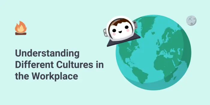 Smore mascot in a space suit in front of planet earth and text saying Understanding Different Cultures in the Workplace.