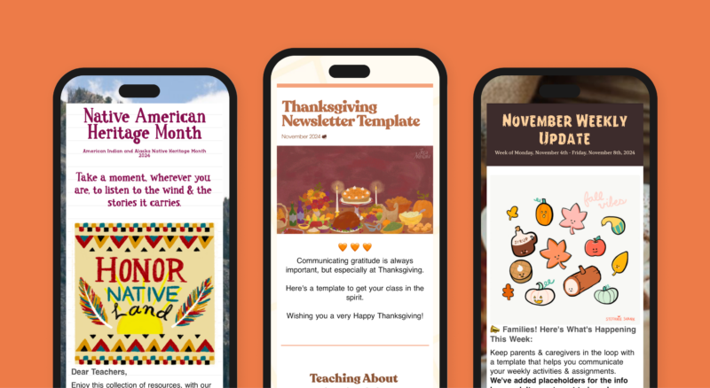 November newsletters displayed on smartphones.