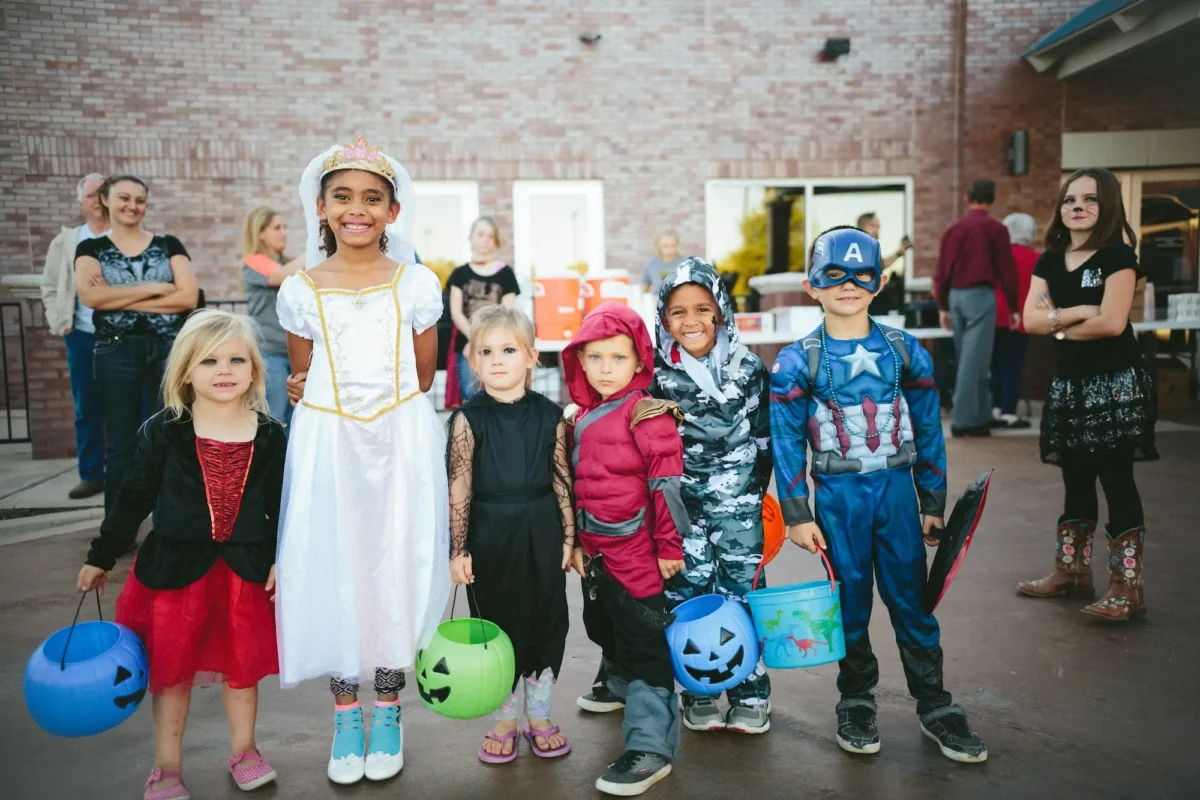 Group of kids in their Halloween costumes.