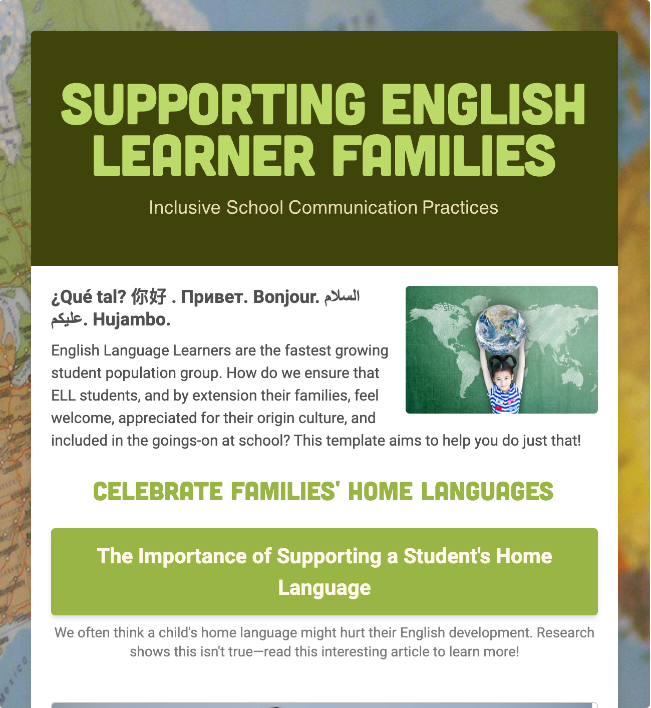 Supporting English Learner Families Template Image