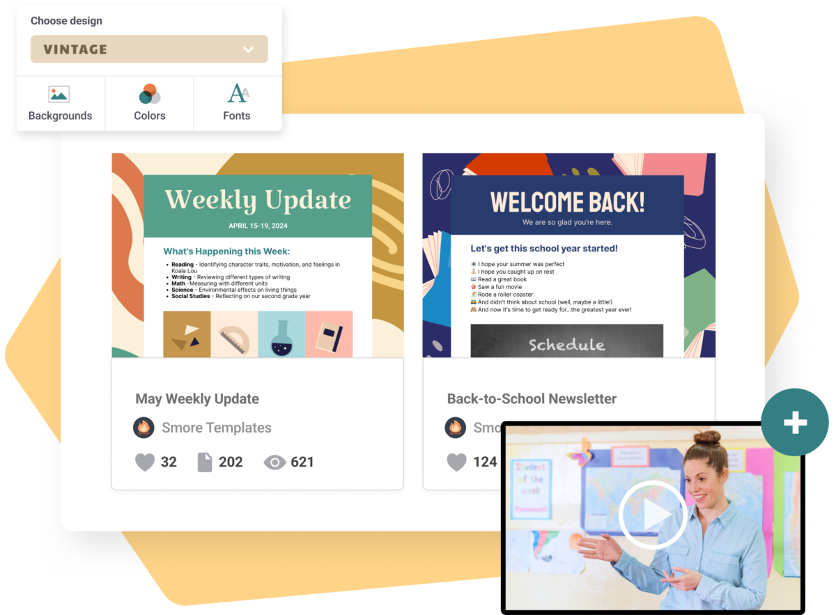 teacher building a newsletter from a Smore template