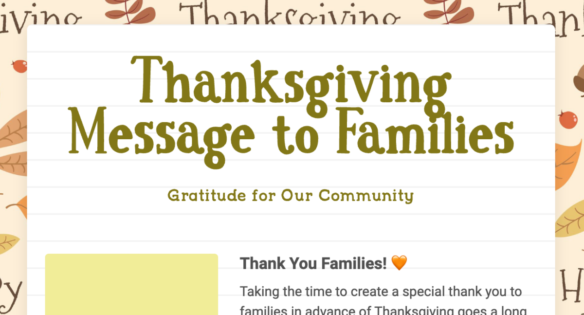 Thanksgiving Message to Families newsletter template.