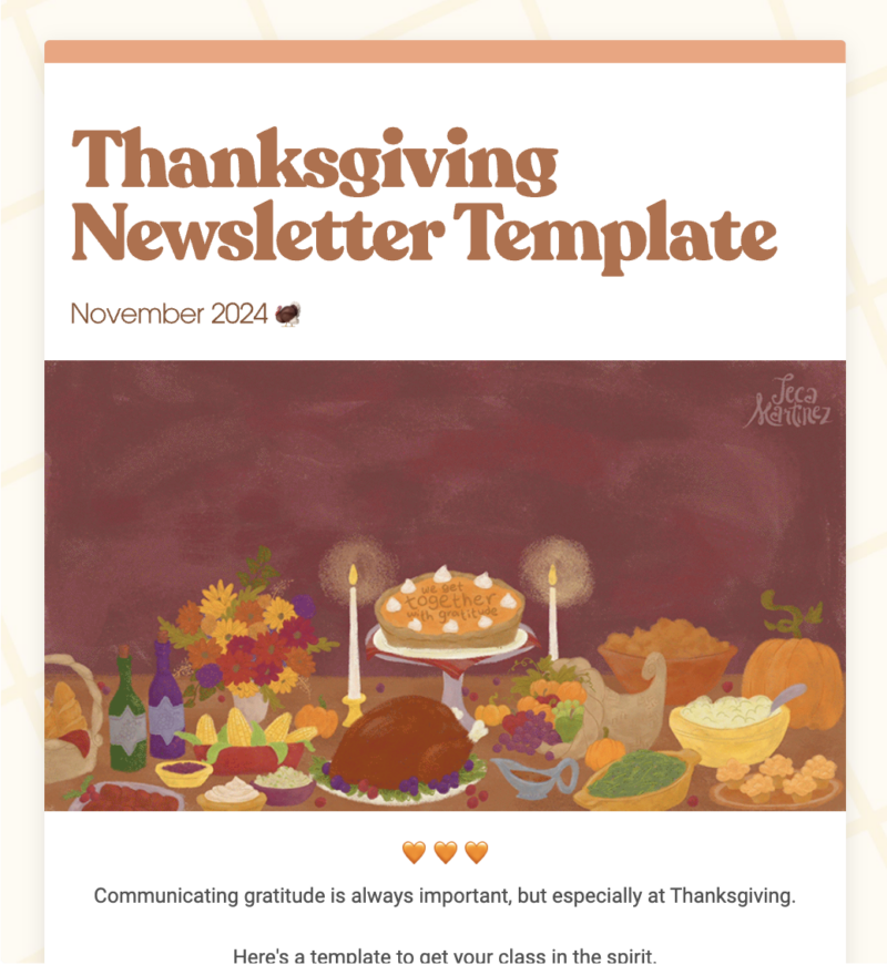 Thanksgiving newsletter template image.