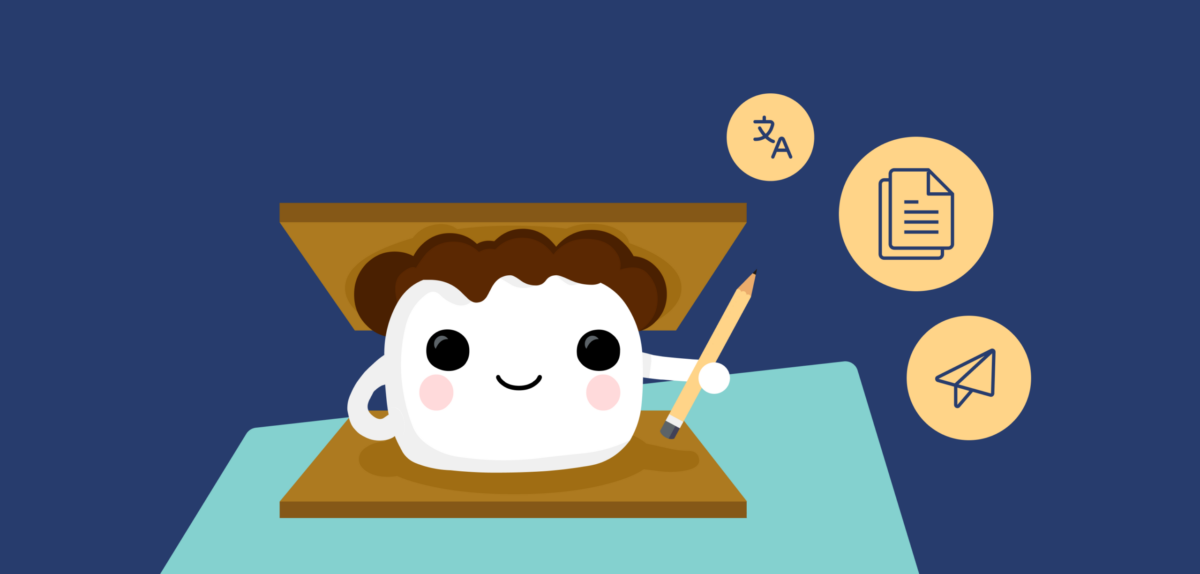 Smore mascot holding a pencil pointing to icons.